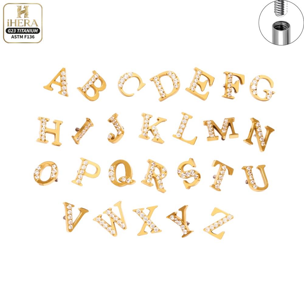 Zoor Body Jewelry - จิวเวลรี่ร่างกายแบบเกลียวใน รุ่น G23 ไทเทเนียม ประดับเพชรเซอร์โคเนียใส รูปตัวอักษร