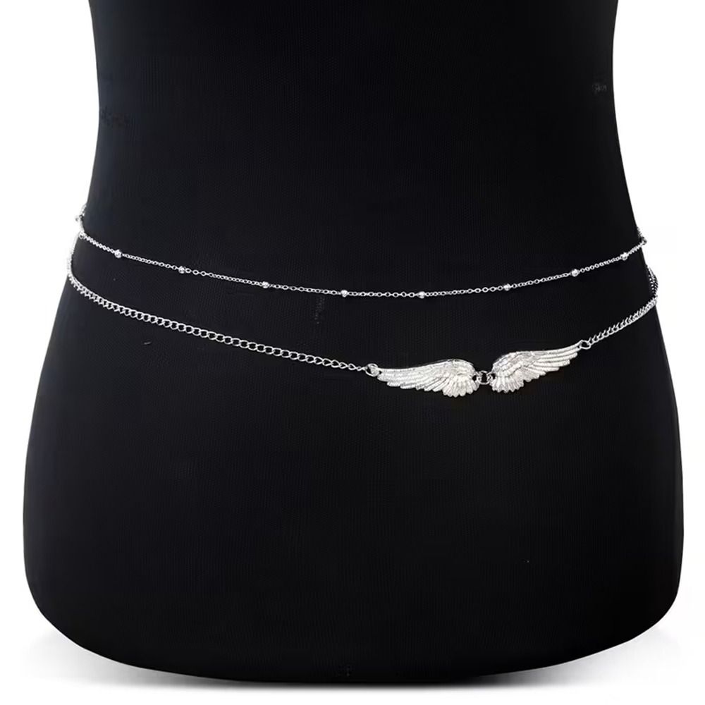 Body Jewelry Bulk - สร้อยคอรูปปีกสองชั้น ดีไซน์หรูหรา ประดับโลหะ สร้อยคาดเอว สร้อยคาดหน้าท้อง สไตล์เก๋