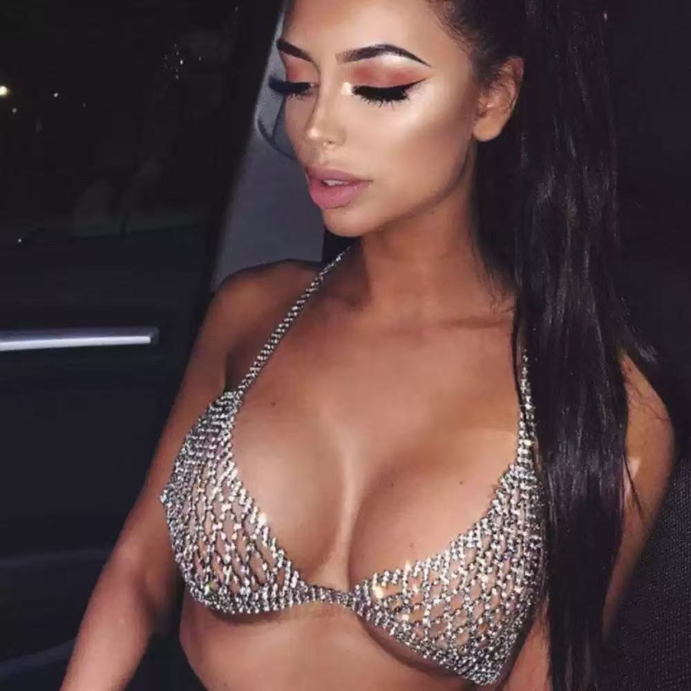 Body Jewelry Chest - 1 เส้นโซ่คล้องอกตาข่ายประดับเพชรเทียมสุดเก๋ เหมาะสำหรับสวมใส่ในงานปาร์ตี้ประจำวันของผู้หญิง