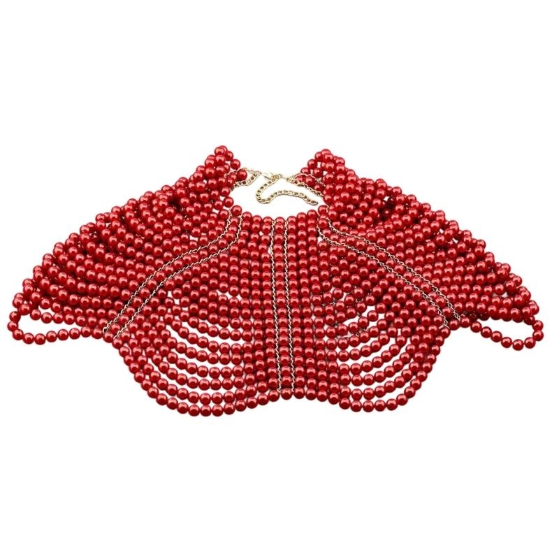 Body Jewelry Chest - 49MD ผู้หญิงที่สง่างามผ้าคลุมไหล่หลายชั้นลูกปัดหน้าอกโซ่ชั้นสร้อยคอเครื่องประดับร่างกาย