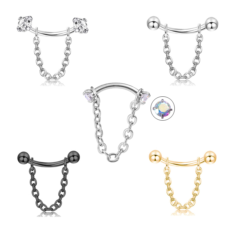 Rook Curved Barbell - 1Pc Zircon Ball Cone Eyebrow Pierc