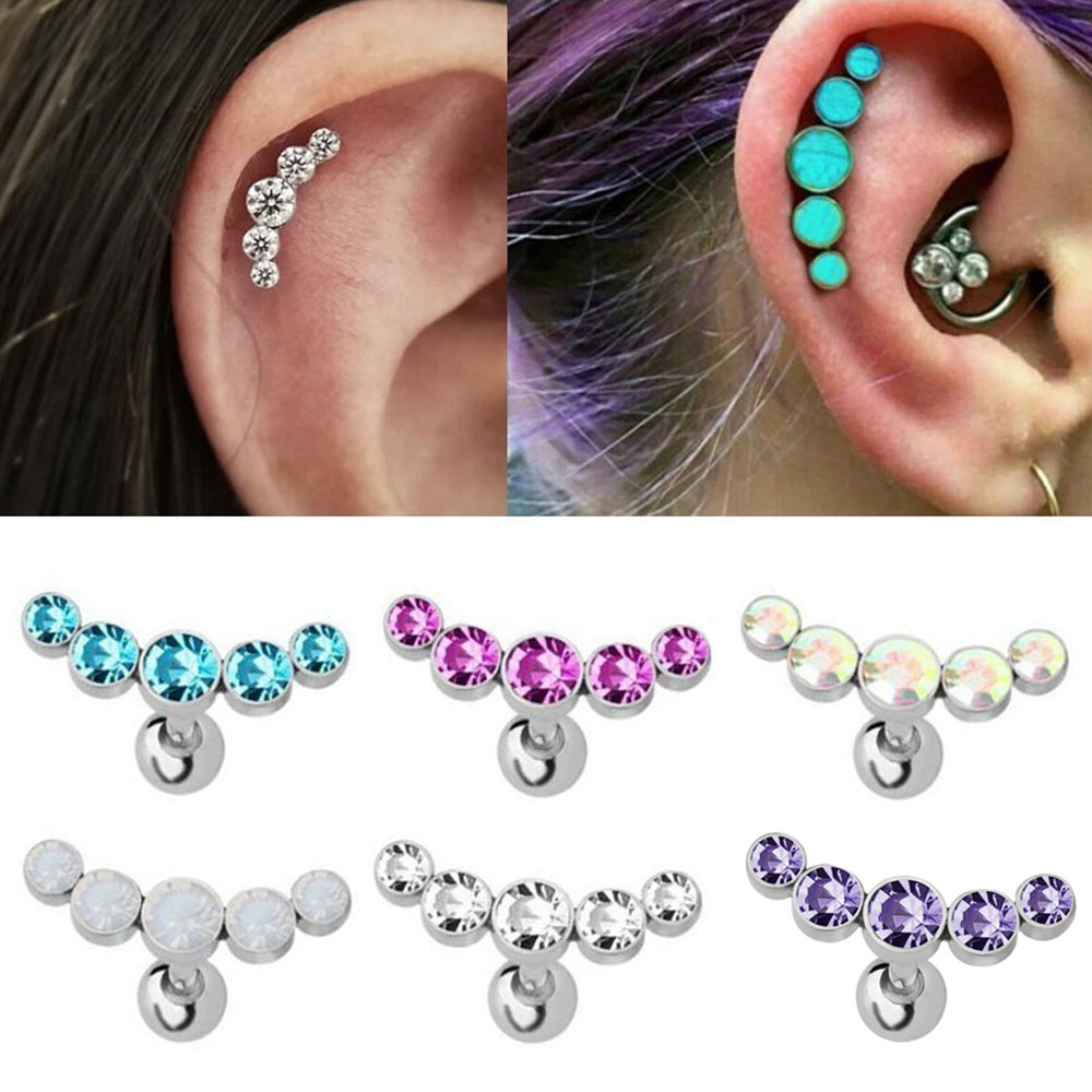 Body Jewelry Ear Piercing - ต่างหูแฟชั่นคริสตัลอัญมณีโอปอล 16G 1 ชิ้น เครื่องประดับเจาะหู ต่างหูแบบติด
