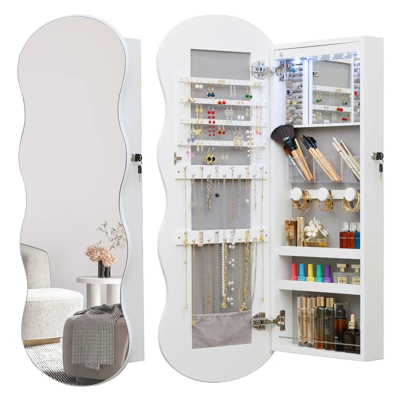 Body Jewelry Storage - กระจกเต็มตัวแบบยุโรป ดีไซน์เรียบง่าย ทำจากไม้ พร้อมที่เก็บเครื่องประดับ ตู้กระจกอเนกประสงค์