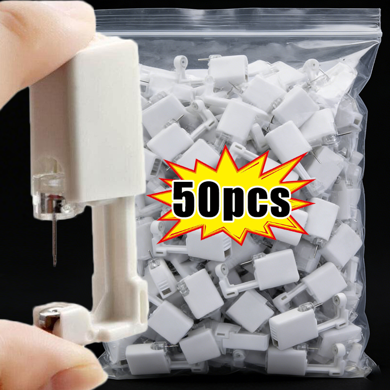 Body Jewelry Factory - เครื่องเจาะหูแบบปลอดภัย สีขาว 50 ชิ้น ไม่ก่อให้เกิดการอักเสบ ใช้แล้วทิ้ง