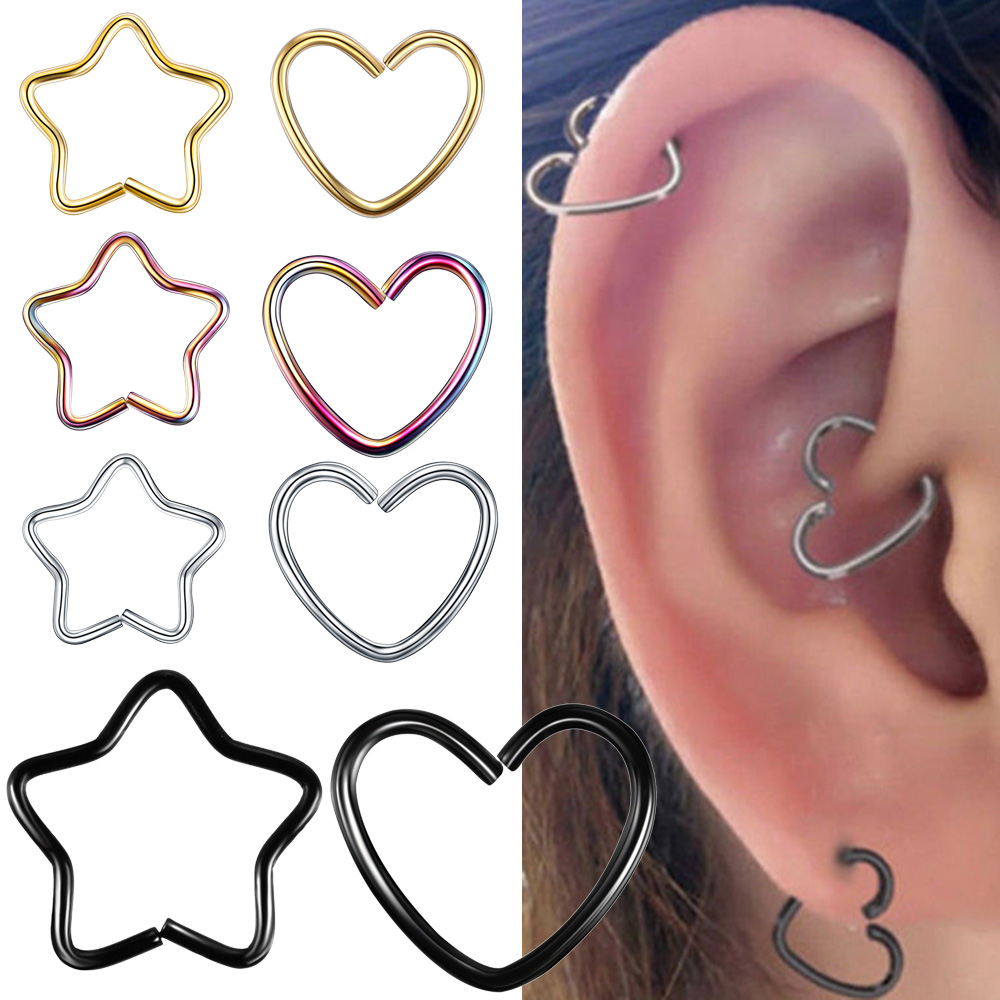 Body Jewelry Lip Ring - เครื่องประดับเหล็กผ่าตัด Daith แหวนหัวใจกระดูกอ่อน Tragus Piercings Hoop