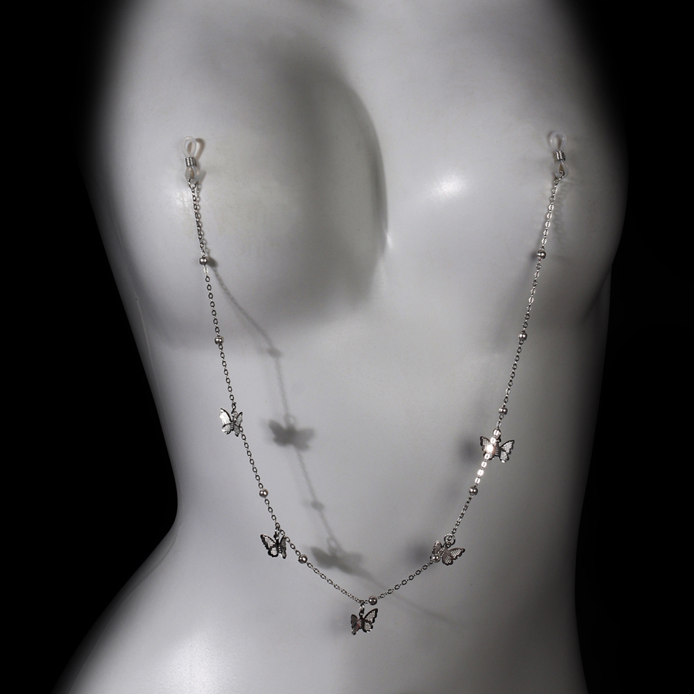 Body Jewelry Nipple Chain - บราโซ่โลหะรูปผีเสื้อสุดเซ็กซี่ ไม่ต้องเจาะ สำหรับตกแต่งร่างกาย ใช้ในไนท์คลับ บิกินี่ โซ่คล้องหน้าอก