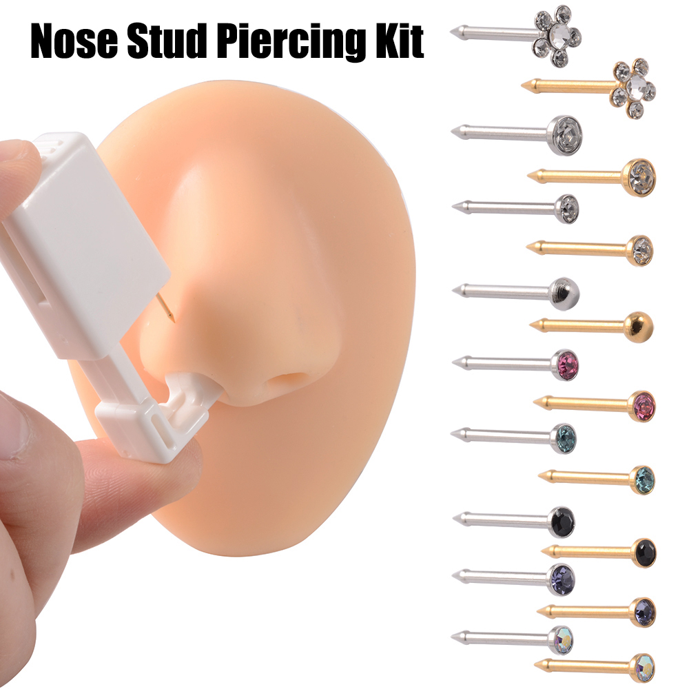 Body Jewelry Factory - ชุดเครื่องมือเจาะจมูกแบบใช้แล้วทิ้ง ปลอดภัย ปลอดเชื้อ สำหรับเจาะจมูก ต่างหู CZ