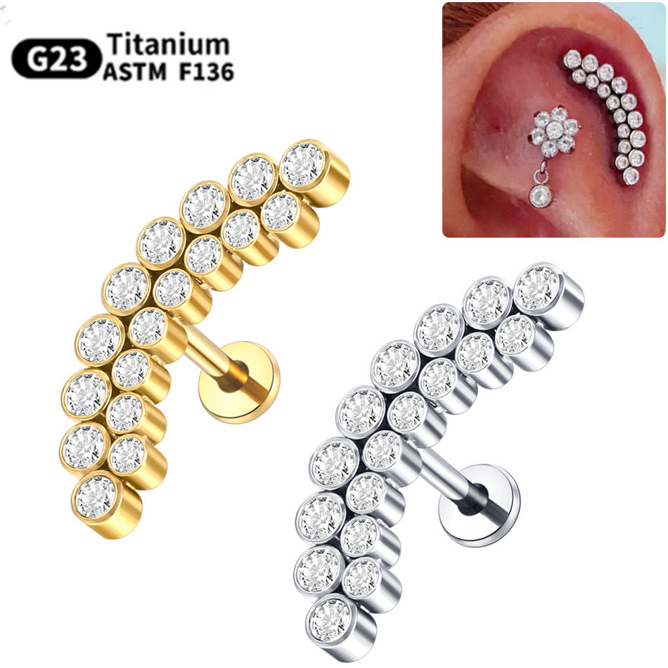 Zoor Body Jewelry - PVD ไทเทเนียม PIERC Labret สตั๊ดคู่ CZ