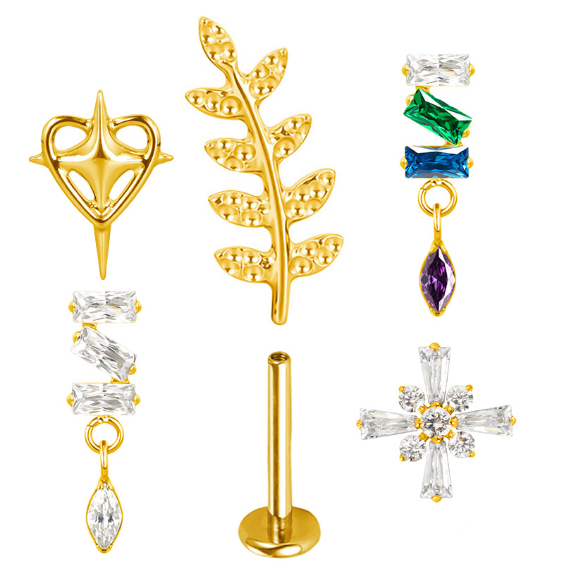 Body Jewelry Factory - ต่างหูไทเทเนียม ASTM F136 รูปหัวใจ/สามเหลี่ยม ประดับเพชร CZ