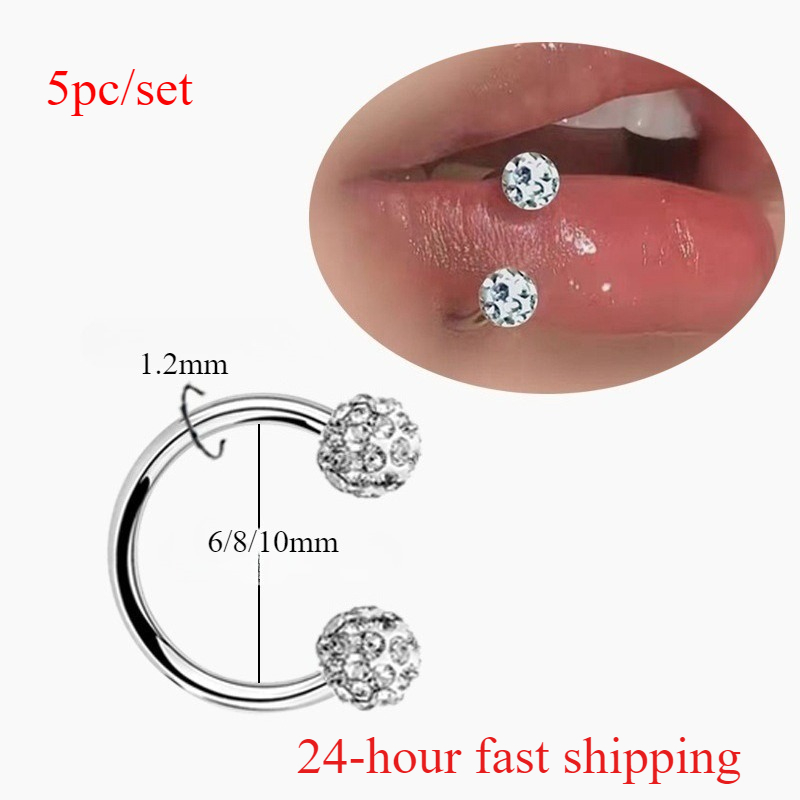 Body Jewelry Metal Types - 5 PC สแตนเลสสตีล Rhinestone Ball SPIRAL