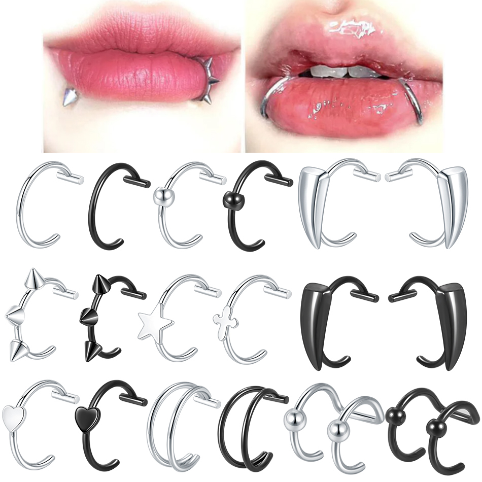 Body Jewelry Lip Ring - 1PC สแตนเลสสตีลแหวนจมูกปลอม Hoop Septum แหวนไม่เจาะ C