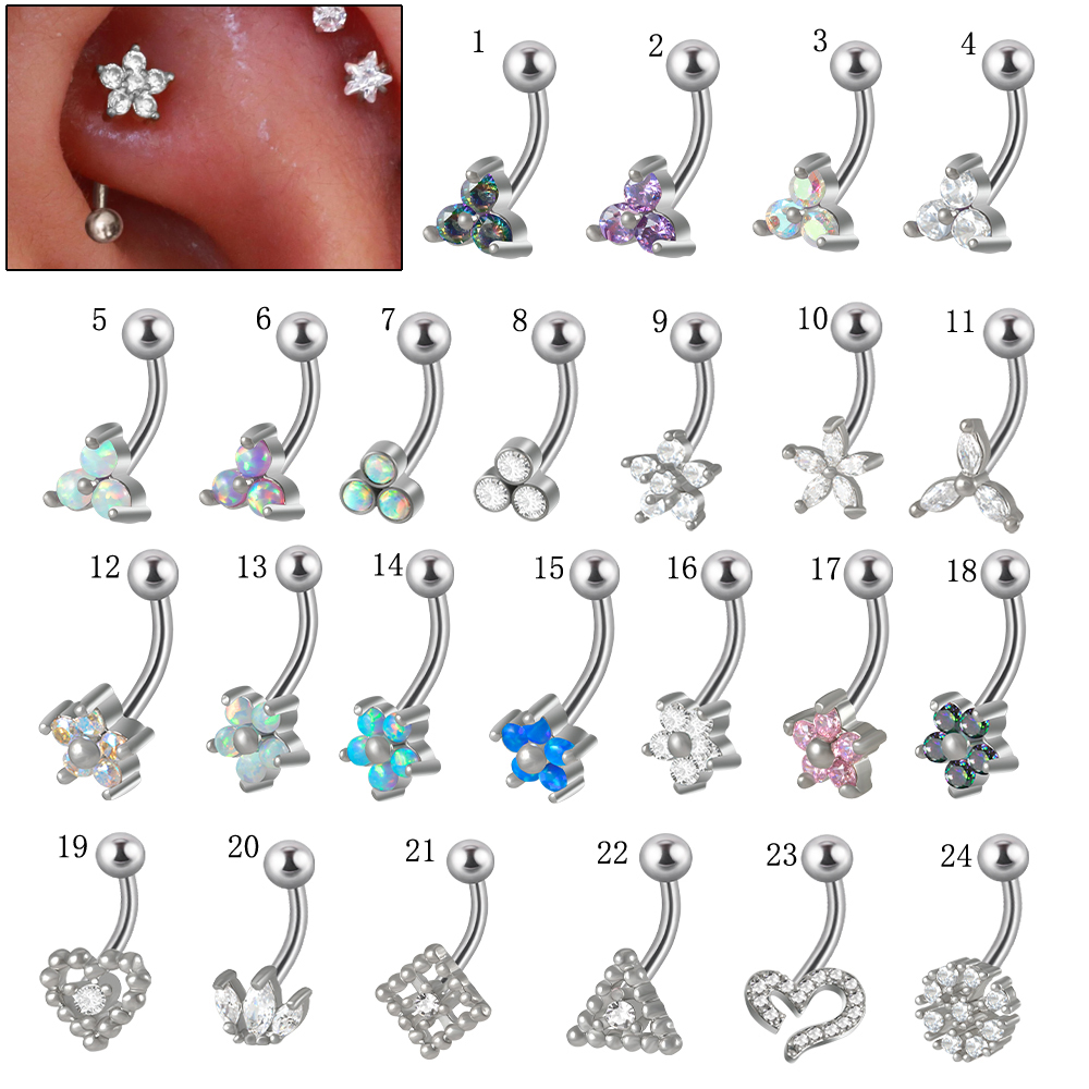 Rook Curved Barbell - 1PC G23 TItanium 16G คริสตัลดอกไม้ Rook