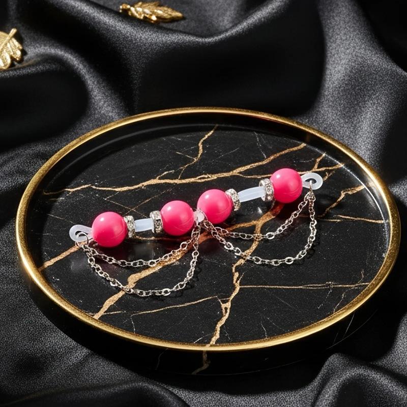 Body Jewelry Nipple Chain - คลิปหนีบหัวนมแบบปรับได้สองชั้นพร้อมโซ่โลหะ 2 ชิ้น ไม่ต้องเจาะ พร้อมลูกปัดหลากสี อุปกรณ์เสริมสำหรับคู่รัก