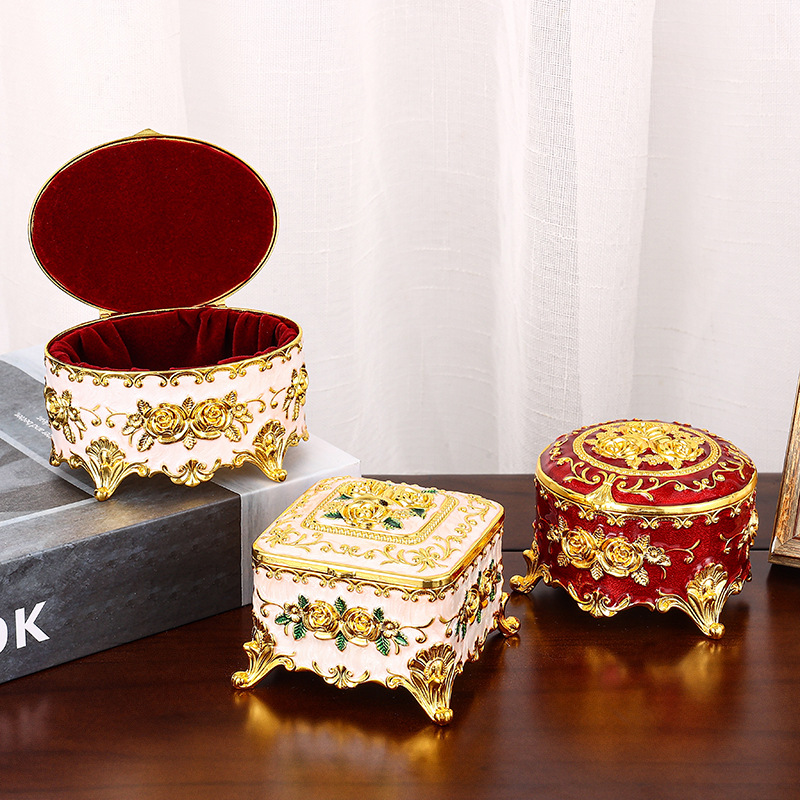 Body Jewelry Websites - กล่องเก็บของโลหะเคลือบบนโต๊ะสำหรับตกแต่งบ้านสไตล์วินเทจกล่องเก็บเครื่องประดับกุหลาบของตกแต่งบ้านสุดสร้างสรรค์หรูหรา