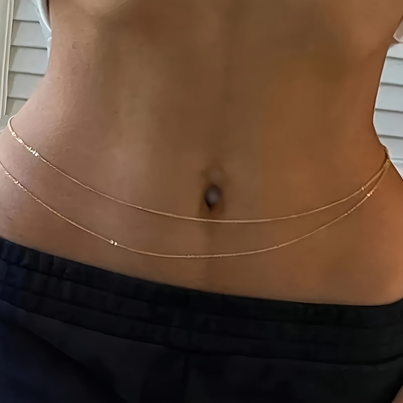 Body Jewelry Bulk - เข็มขัดโซ่คาดเอวโลหะสีทองสองชั้น - เครื่องประดับหน้าท้องสำหรับผู้หญิงที่ทันสมัยและเซ็กซี่ เหมาะสำหรับชายหาดหรืองานเทศกาล