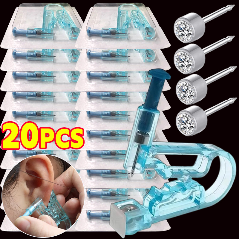 Body Jewelry Factory - ชุดเครื่องเจาะหูแบบใช้แล้วทิ้ง สีฟ้า 1/20 ชิ้น ปลอดเชื้อ ปลอดภัย