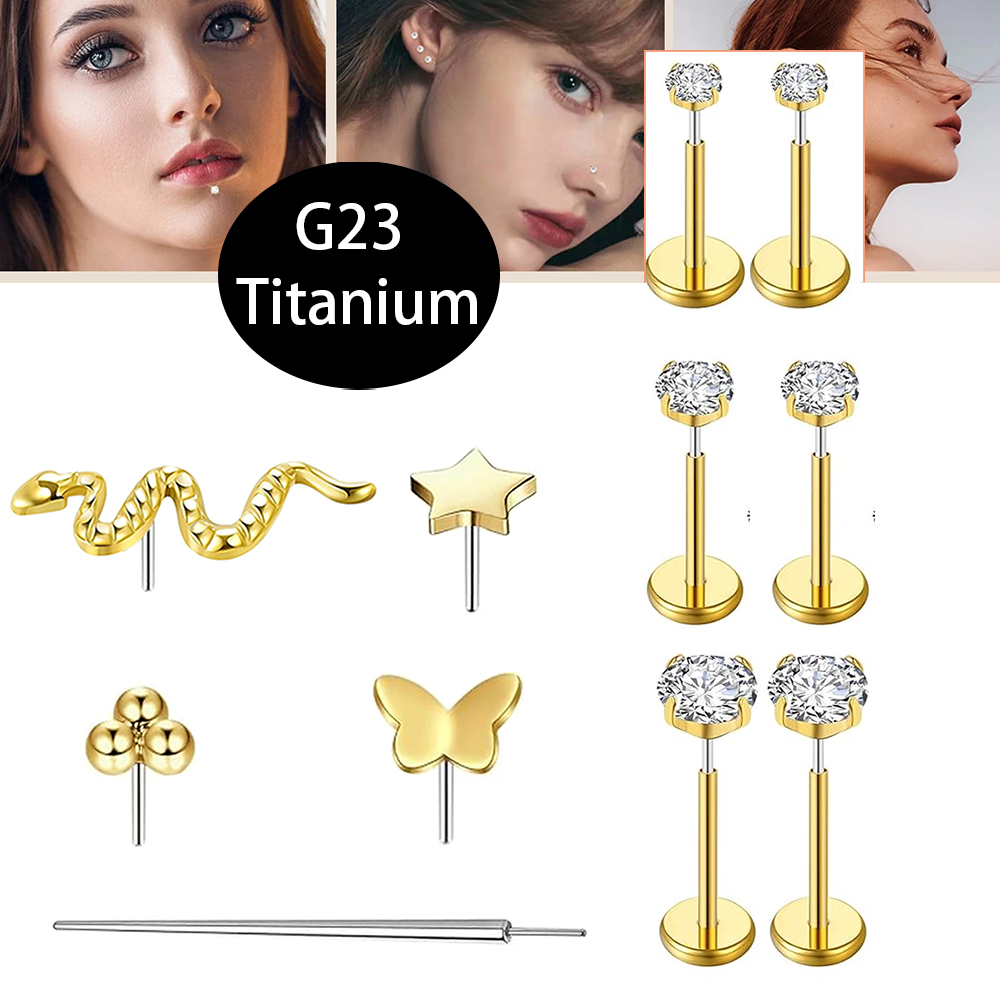 Body Jewelry Factory - 50 ชิ้น/ล็อต จัดส่งตรงจากโรงงาน ต่างหูแบบกดติดรูปทรงผสม CZ ไทเทเนียม
