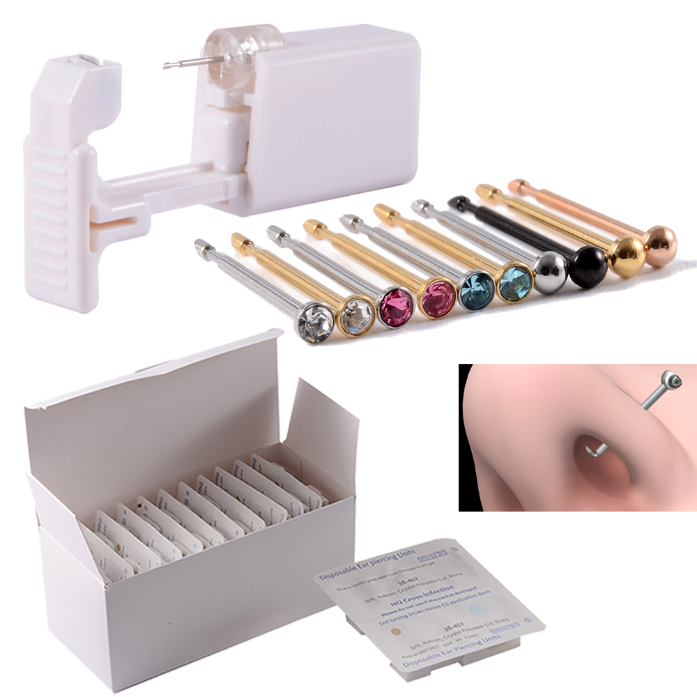 Body Jewelry Factory - 24 ชิ้น/กล่องทิ้งปลอดภัยปราศจากเชื้อเจาะ Unit สําหรับจมูกดัดอัตโนมัติ Rod ปลอดภัยมากขึ้นเจาะจมูกปืนเจาะชุดเครื่อง