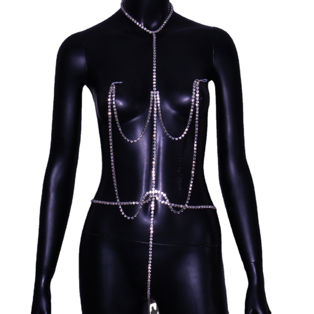 Body Jewelry Nipple Chain - โซ่หน้าอกเซ็กซี่ Rhinestone จุกนมโซ่บิกินี่ Body Chainя เครื่องประดับ