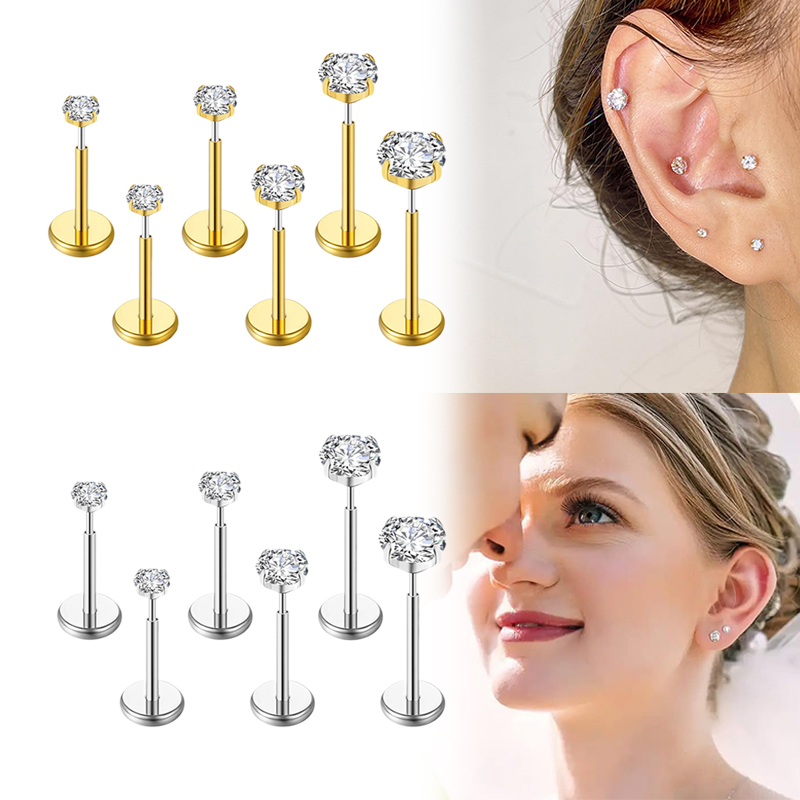 Body Jewelry Lip Ring - แหวนเจาะจมูก/หู/ริมฝีปาก/กระดูกอ่อน ทำจากเหล็กกล้าไร้สนิมเกรดผ่าตัด ขนาด 20G/18G/16G แบบไม่มีเกลียว ประดับด้วยเพชรคิวบิกเซอร์โคเนีย