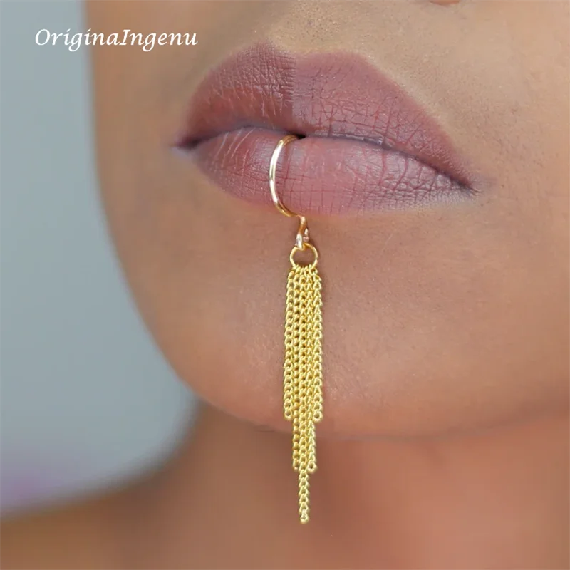 14K Gold Filled CHAIN Lip cuff - Body Jewelry Lip Ring บทวิจารณ์และราคา
