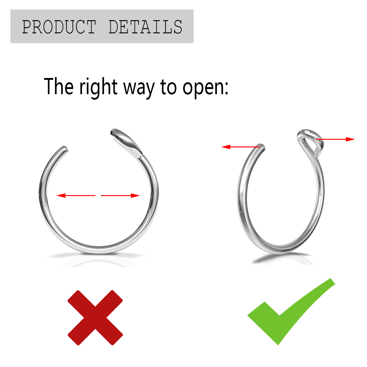 แหวนจมูกปลอมแบบเกี่ยวหู 2 ชิ้น - Body Jewelry Metal Types บทวิจารณ์และราคา