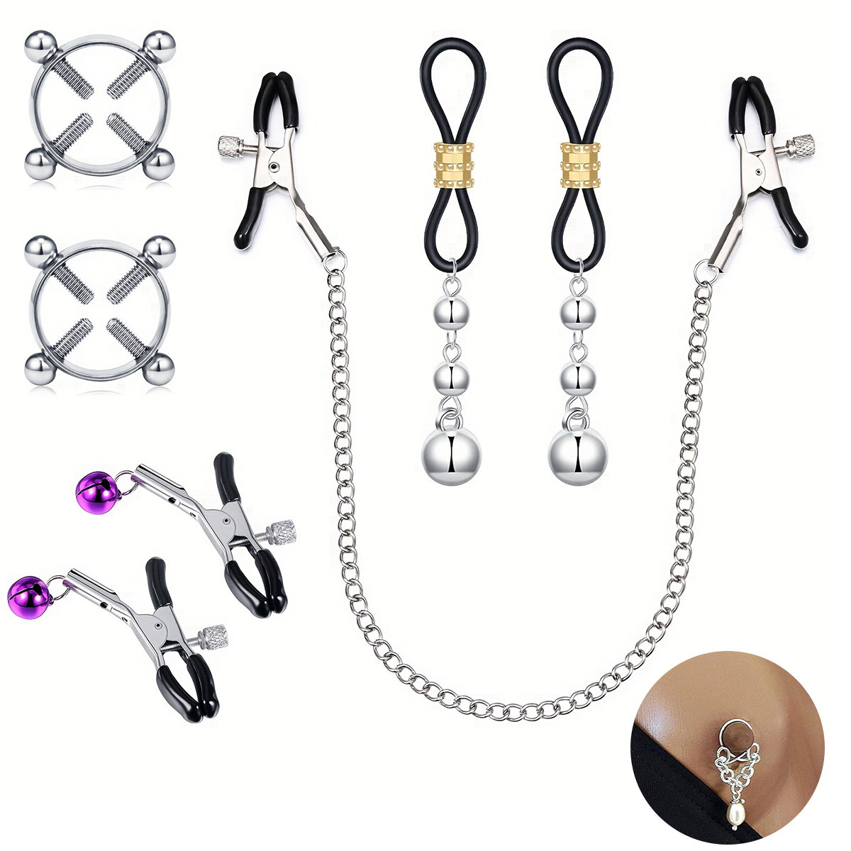 แหวนหัวนมปลอมทำจากสเตนเลสสตีลข - Body Jewelry Nipple Chain บทวิจารณ์และราคา