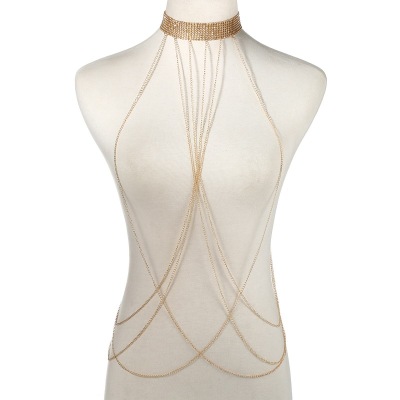 ทองสีBody Chainผู้หญิงRhinesto - Body Jewelry Chest บทวิจารณ์และราคา