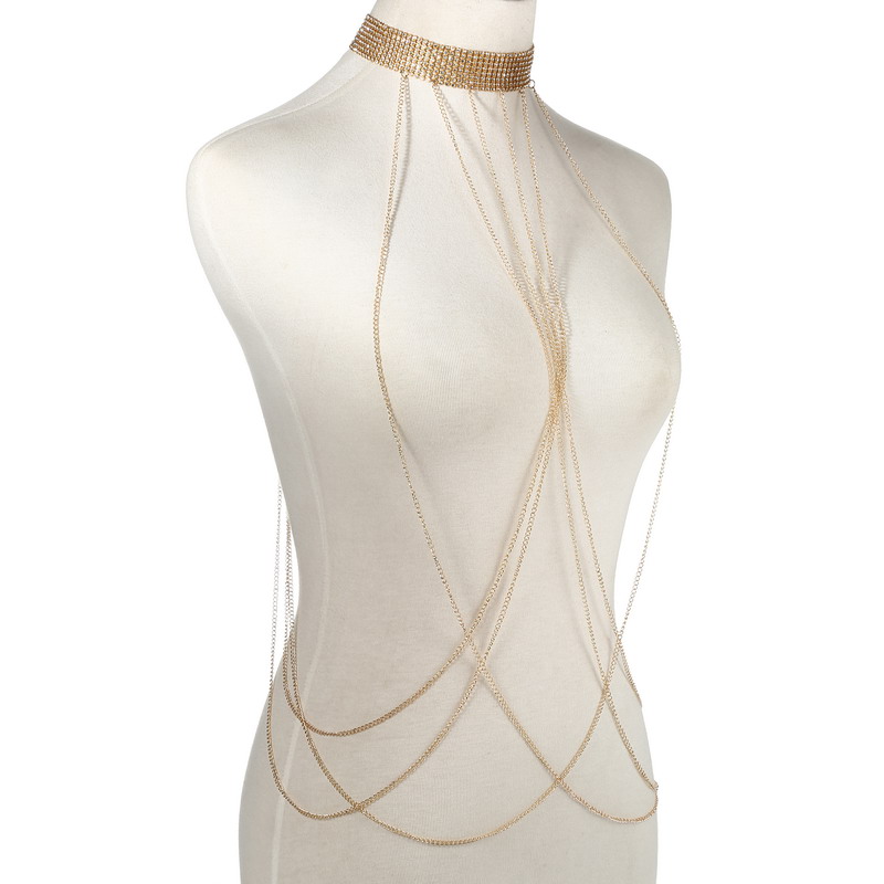 ทองสีBody Chainผู้หญิงRhinesto - Body Jewelry Chest บทวิจารณ์และราคา