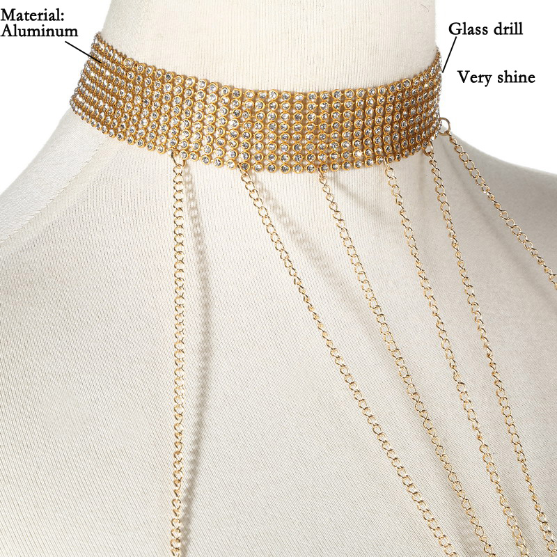 ทองสีBody Chainผู้หญิงRhinesto - Body Jewelry Chest บทวิจารณ์และราคา