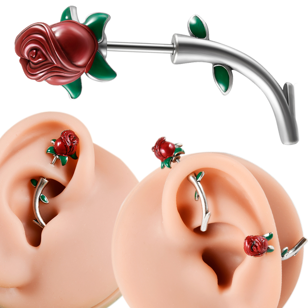 1ชิ้นห่วงเจาะสะดือดอกไม้ดอกกุห - Rook Curved Barbell บทวิจารณ์และราคา