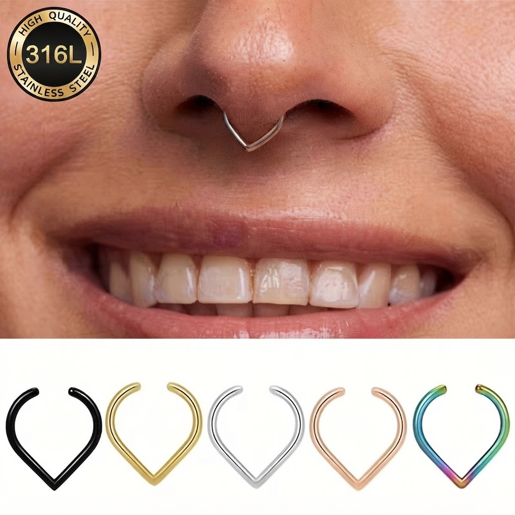 ชุดแหวนจมูกปลอมสแตนเลส 5 ชิ้น  - Body Jewelry Ear Piercing บทวิจารณ์และราคา