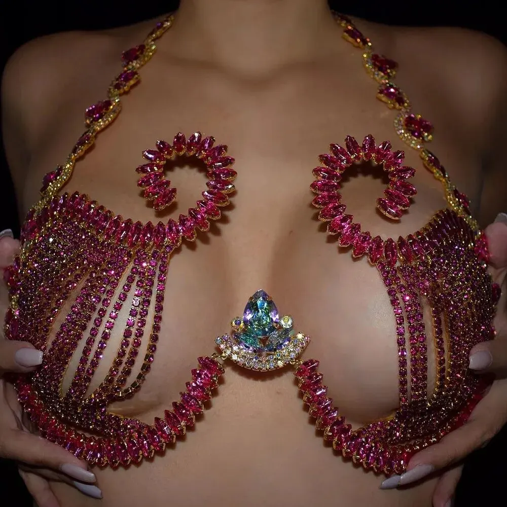 ที่ยึดหน้าอกคริสตัลสีชมพูสำหรั - Body Jewelry Chest บทวิจารณ์และราคา