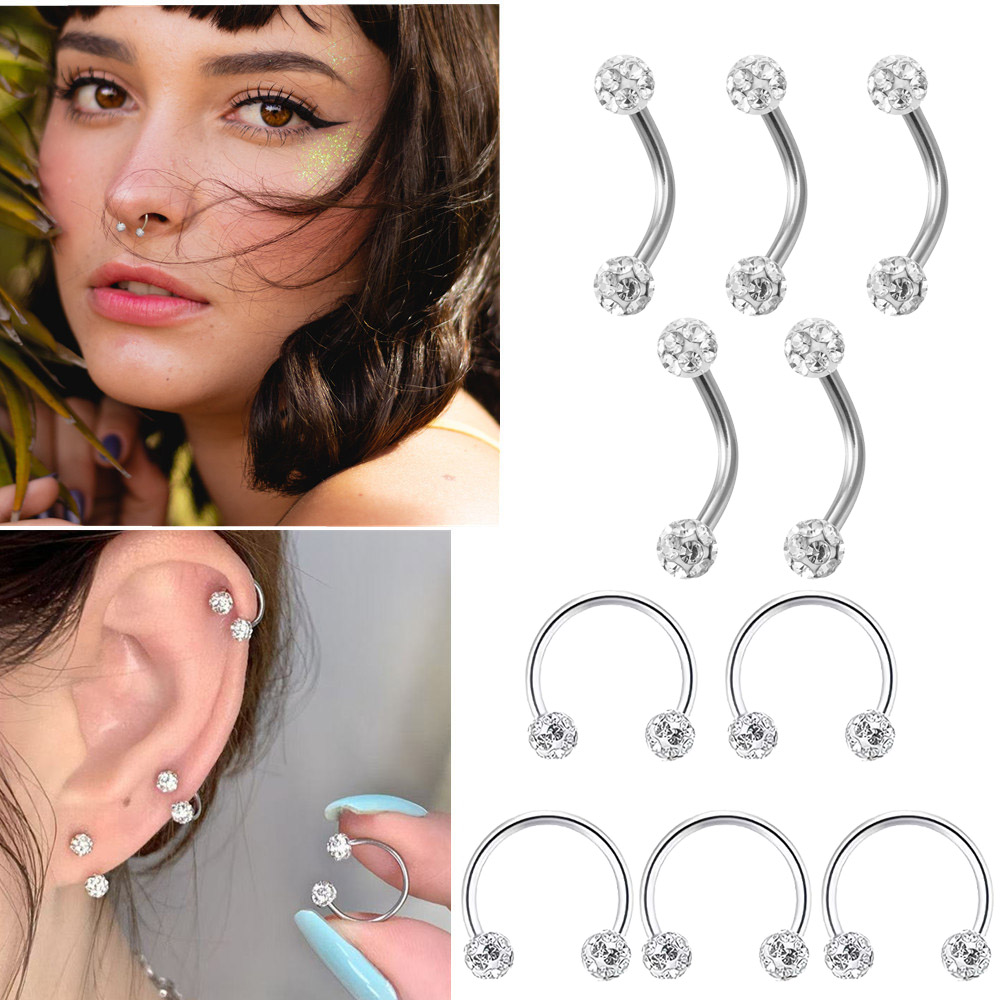 5 PC สแตนเลสสตีล Rhinestone Ba - Body Jewelry Metal Types บทวิจารณ์และราคา