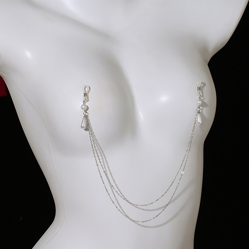 สร้อยคอโลหะประดับมุกและพู่ห้อย - Body Jewelry Nipple Chain บทวิจารณ์และราคา