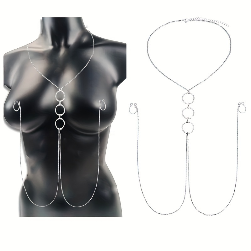 สร้อยคอสแตนเลสสีเงินพร้อมแหวนจ - Body Jewelry Nipple Chain บทวิจารณ์และราคา