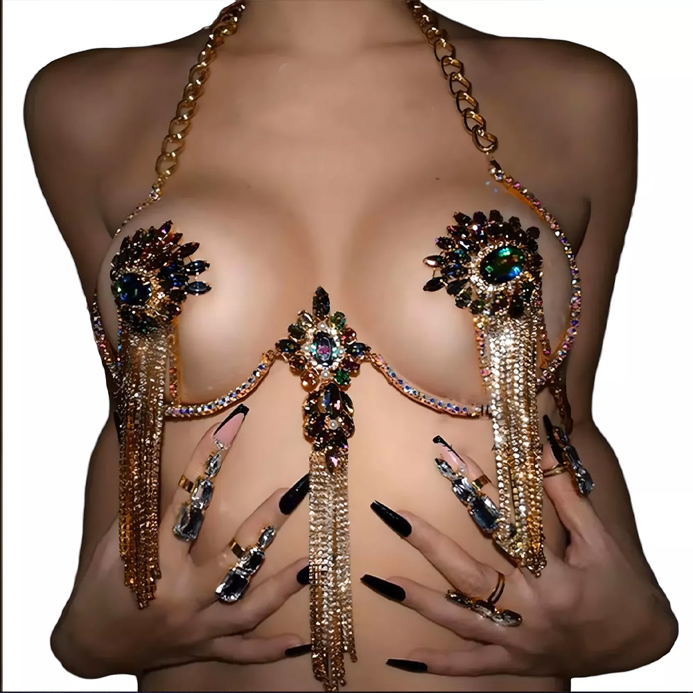 เซ็กซี่พู่สีคริสตัลสร้อยคอสร้อ - Body Jewelry Nipple Chain บทวิจารณ์และราคา